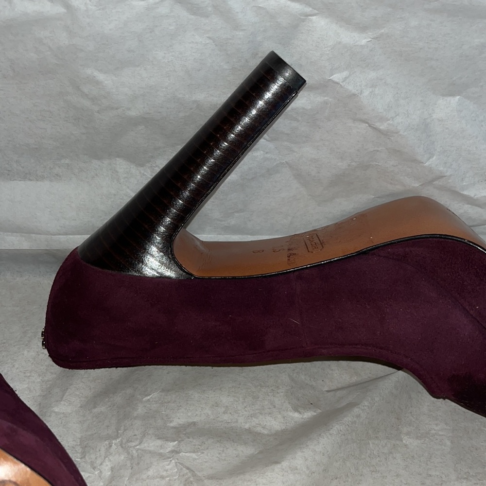 Coach Women’s Breana burgundy Suede Platform Peep Toe Pumps - Picture 6 of 8